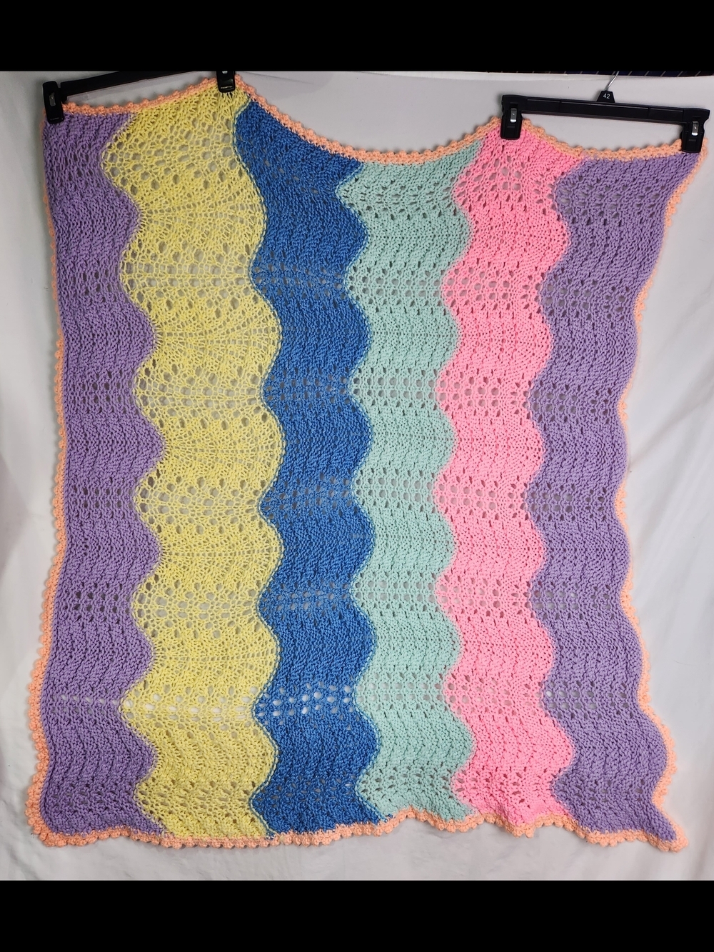 Handmade Crochet Knit Blanket Pastel Rainbow Ripple Throw Nursery Grannycore 45"
